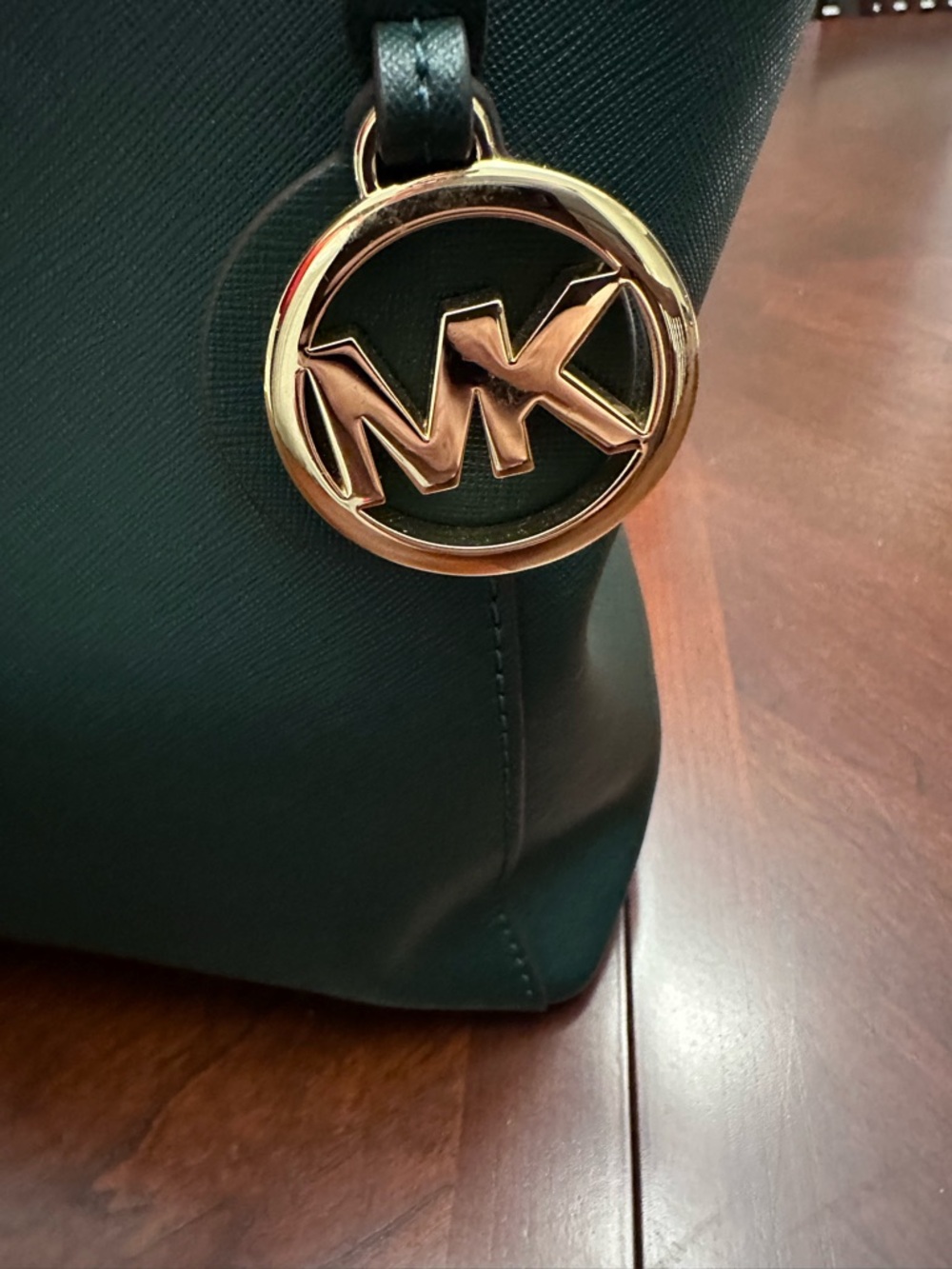 Michael Kors Green Saffiano Leather Tote Gold Hardware MK Charm - Picture 8 of 12
